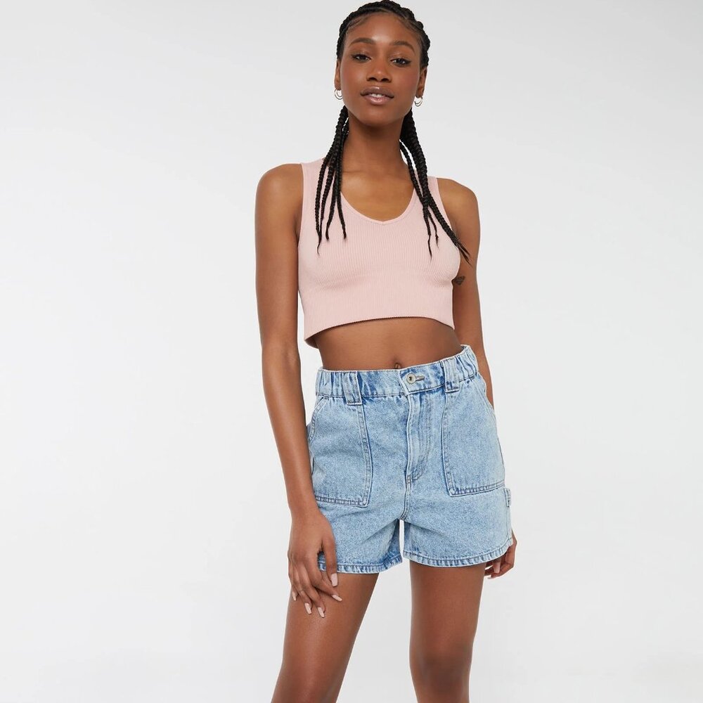 NWOT JEAN High Rise Denim Carpenter Shorts with elastic back waist Sz M